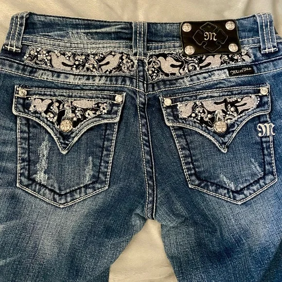 Miss Me Blue Boot Cut Jeans with Distressed Details - Picture 7 of 8